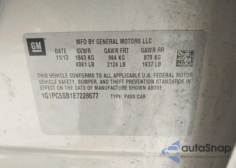 2014 Chevrolet Cruze 1Lt Auto from USA, damaged, VIN 1G1PC5SB1E7228677